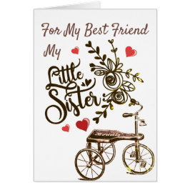 Cartão Little Sister Forever Friend Tricycle Floral