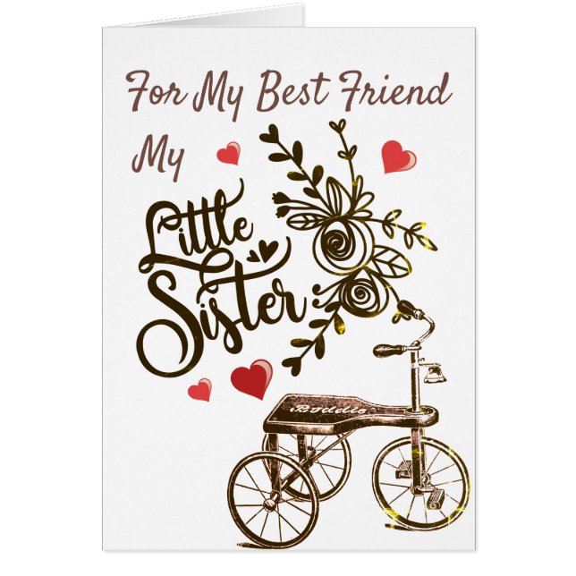 Cartão Little Sister Forever Friend Tricycle Floral (Frente)