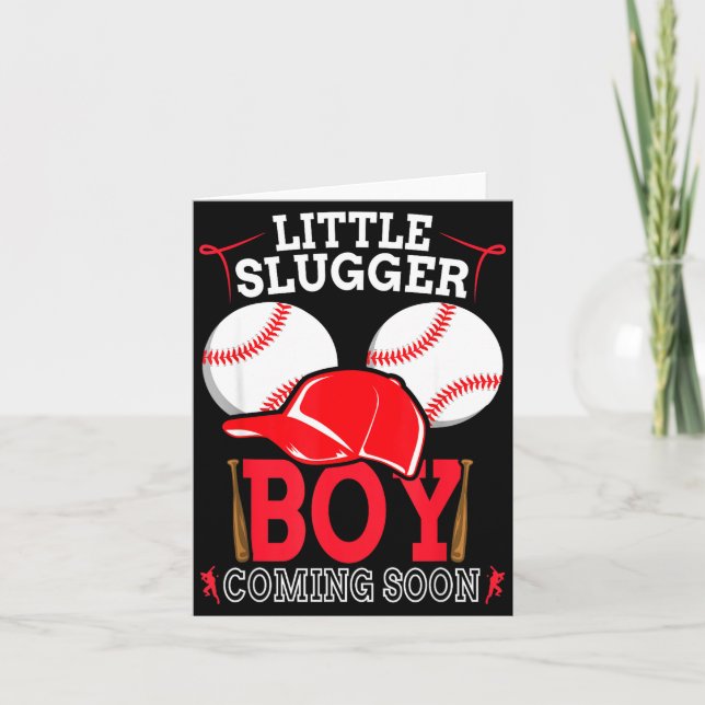 Cartão Little Slugger Boy Coming Soon Baby Announcement B (Frente)