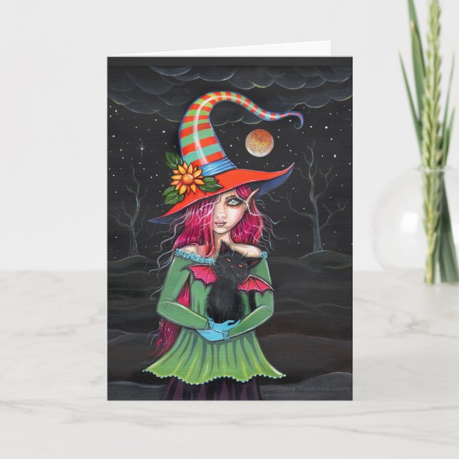 Cartão 'Little Wings' Halloween Witch Cat Card (Frente)