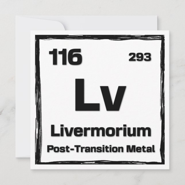 Cartão Livermorium (Lv) - Periodic Table of The Elements (Frente)
