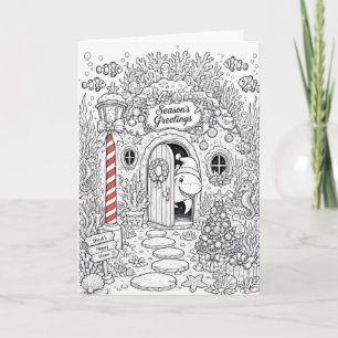 Cartão Livro de Colorir Natal Diversão no Oceano