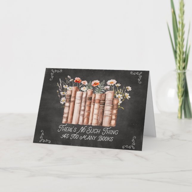 Cartão Livros com Flores e Citação em Quadro Negro (Frente)