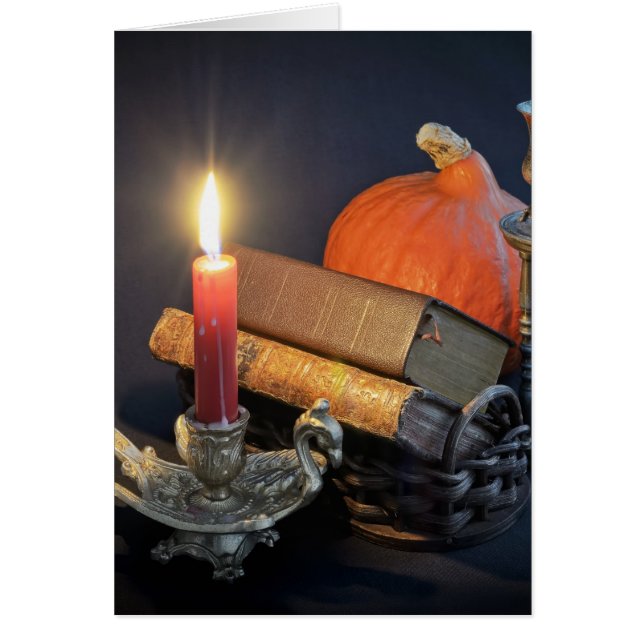 Cartão Livros de colheita e ampulheta (Frente)