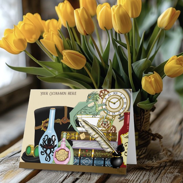 Cartão Livros de Poções de Dragões Steampunk (Criador carregado)