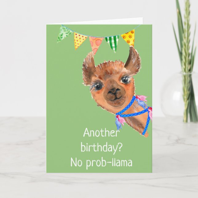 Cartão Llama Alpaca No Probllama Birthday Card (Frente)