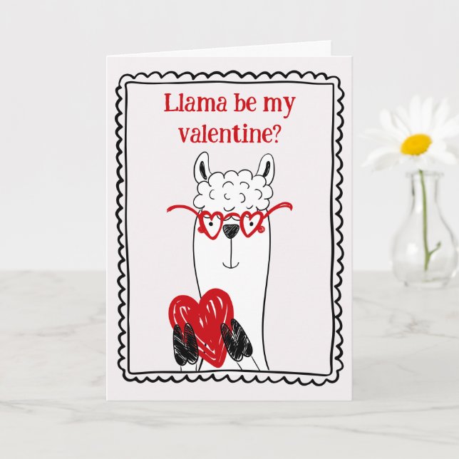 Cartão Llama By My Valentine Funny Kids Valentine's Day (Planta pequena)