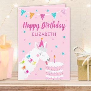 Cartão Llama Personalizado Nome Rosa Feliz Aniversário