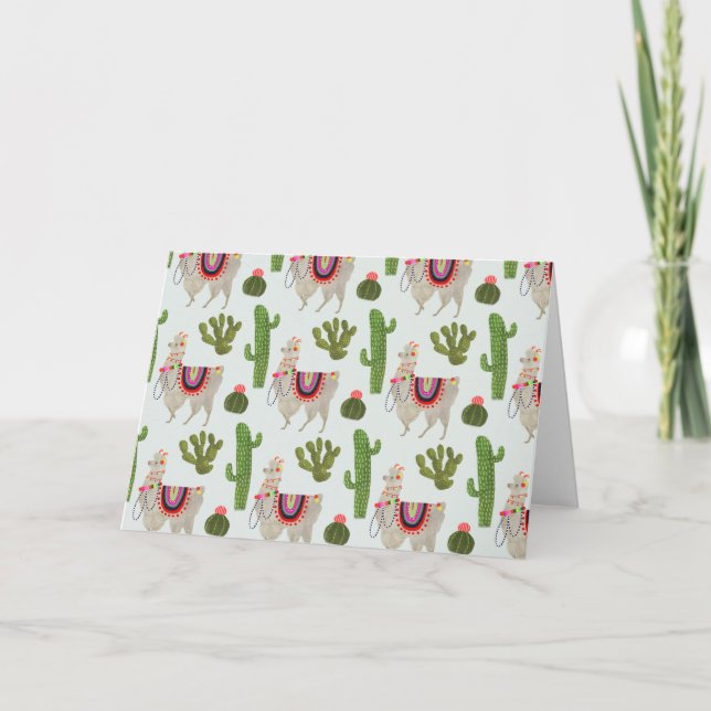 Cartão Llamarama Collection | Cactus & Llama Pattern (Frente)