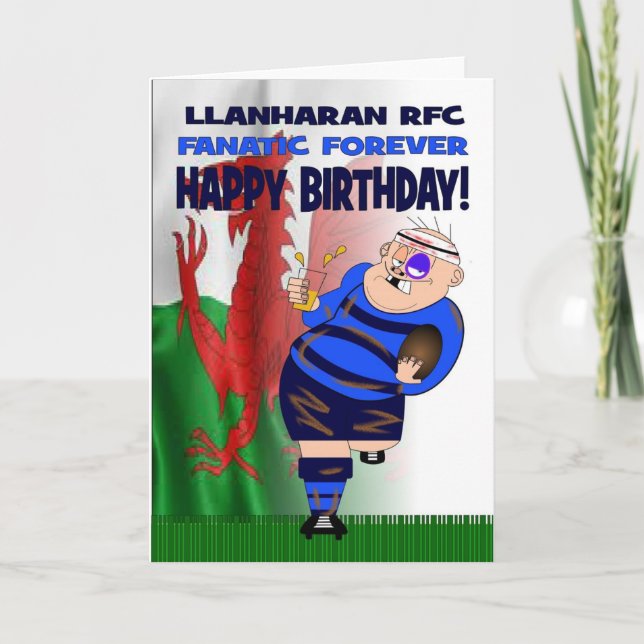 Cartão Llanharan RFC Fanatic Forever Rugby Birthday Card (Frente)