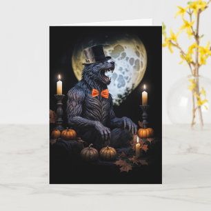 Cartão Lobisomem e velas da Lua Pumpkins assustam o Hallo