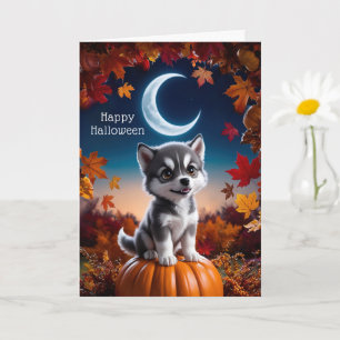 Cartão Lobo Adorável com Arte de Halloween Crescente