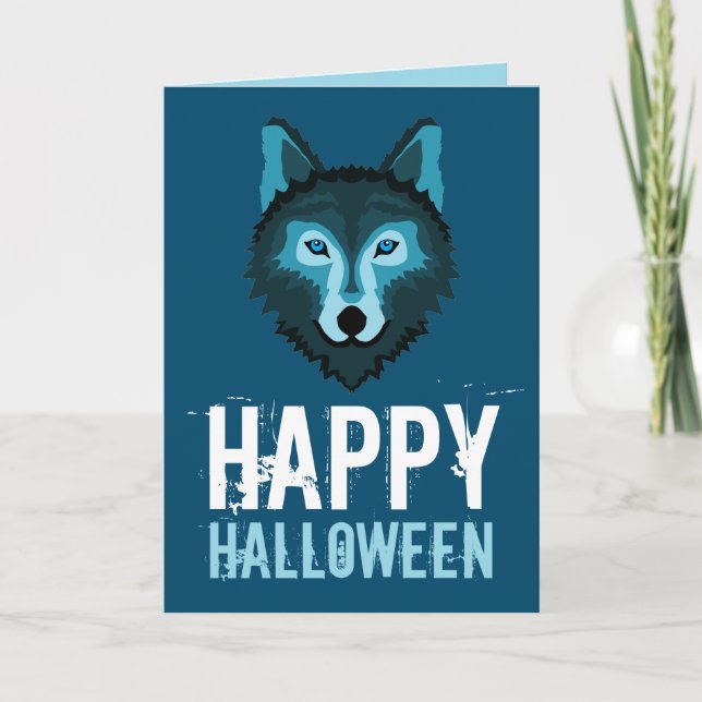 Cartão Lobo Azul, Feliz Halloween (Frente)