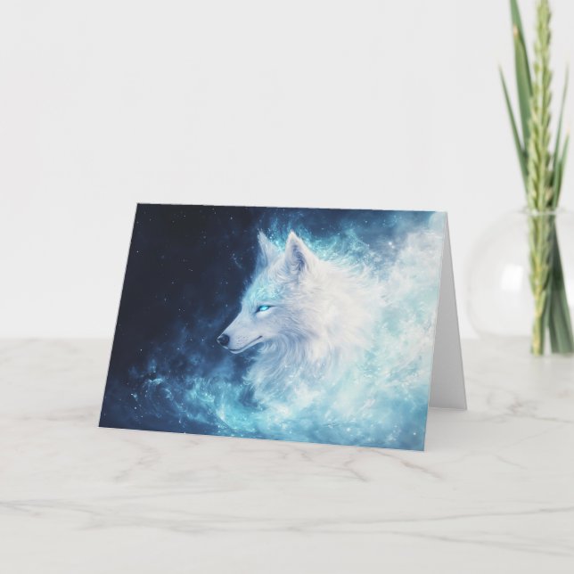 Cartão Lobo brilhando num sonho celestial (Frente)