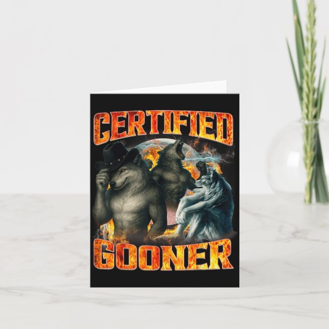 Cartão Lobo Certificado Gooner Piada de Contrabando Meme  (Frente)