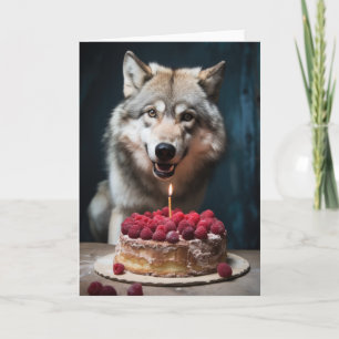 Cartão Lobo com Bolo de Aniversário