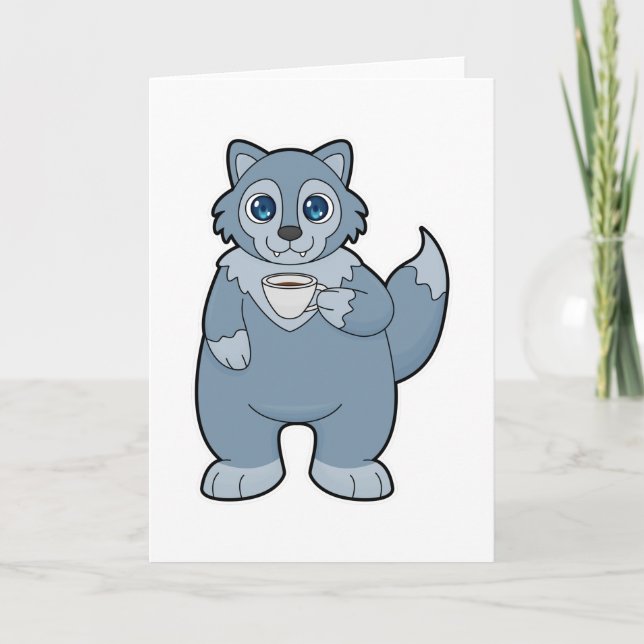 Cartão Lobo com Xícara de Café (Frente)