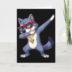 Cartão Lobo Dabbing Óculos de Sol Vermelhos Legais Amante