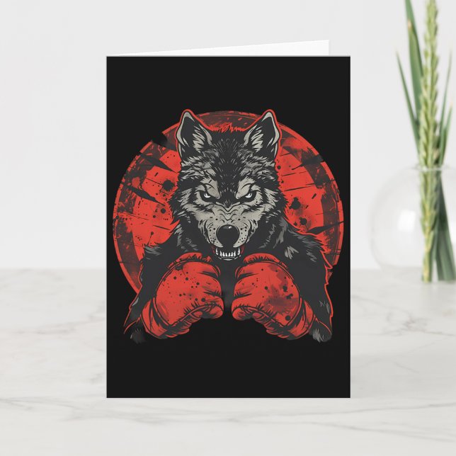 Cartão Lobo de Boxe Com Luvas de Boxe Kickboxing Engraçad (Frente)