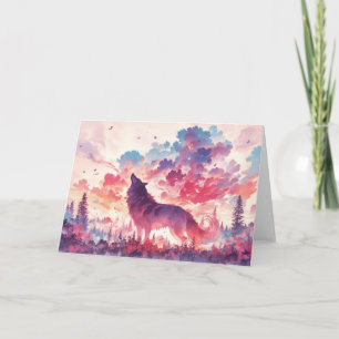 Cartão Lobo de outono vibrante na Floresta