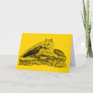 Cartão Lobo e Raven - Design preto e amarelo