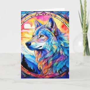 Cartão Lobo em Vidro Colorido