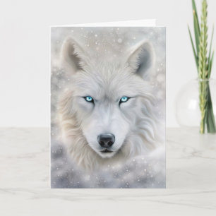Cartão Lobo Feriado de Natal com Olhos Azuis