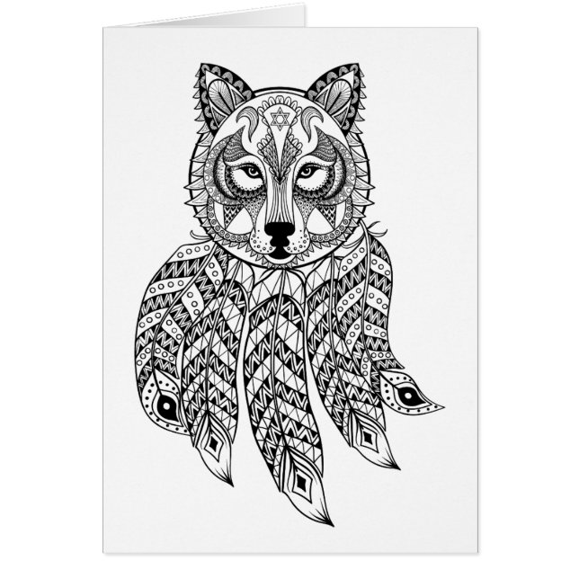 Cartão Lobo inspirado com Dreamcatcher (Frente)
