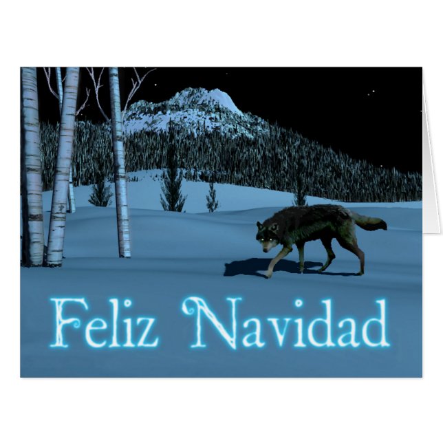Cartão Lobo Inverno - Feliz Navidad (Frente horizontal)
