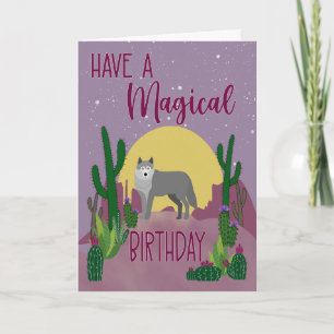 Cartão Lobo Mágico do Aniversário Cacto