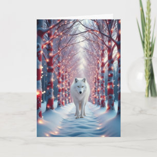 Cartão Lobo Majestoso na Floresta de Snowy Holiday