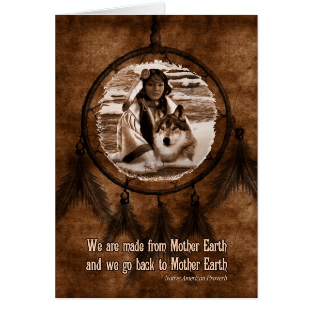 Cartão Lobo Nativo do Dia Americano e Dreamcatcher (Frente)
