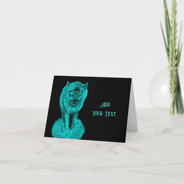 Cartão Lobo Negro Zangado na Noite (Frente)