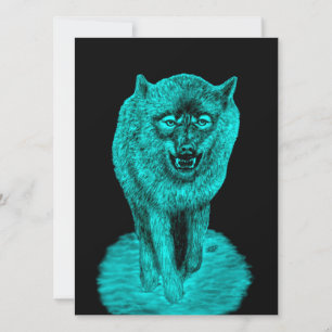 Cartão Lobo Negro Zangado na Noite