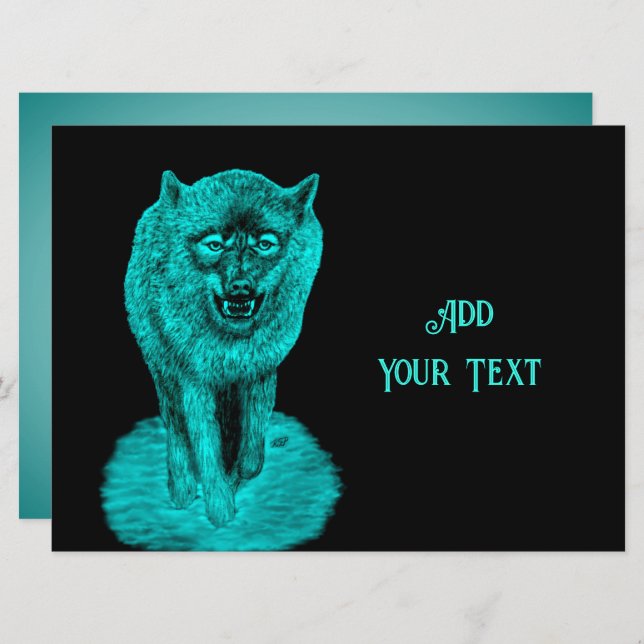 Cartão Lobo Negro Zangado na Noite (Frente/Verso)