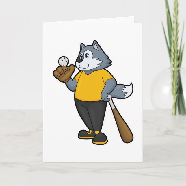 Cartão Lobo no Baseball com bastão de beisebol (Frente)