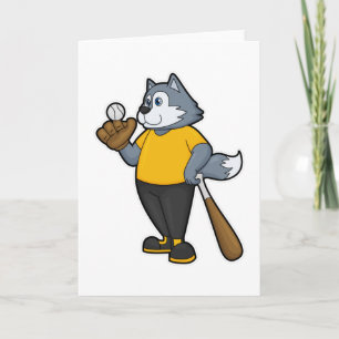 Cartão Lobo no beisebol com taco de beisebol