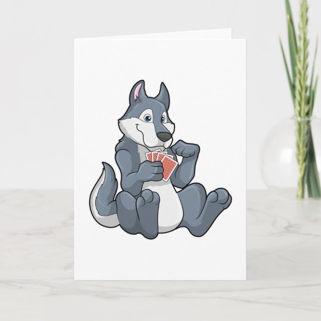 Cartão Lobo no pôquer com cartas de pôquer (Frente)