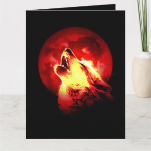Cartão Lobo Uivando à Noite Vermelha