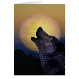 Cartão Lobo uivando na lua