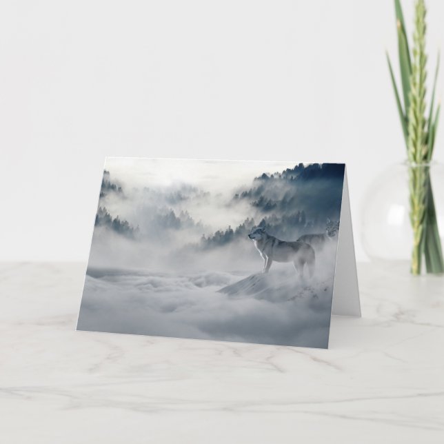 Cartão Lobos numa paisagem de inverno (Frente)