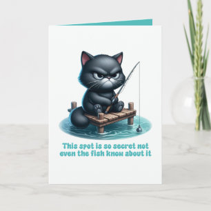 Cartão Local de Pesca Secreto Gato Preto Engraçado e Sarc
