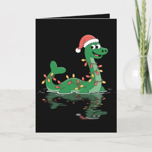Cartão Loch Ness Monster Luzes de Natal Chapéu do Papai N