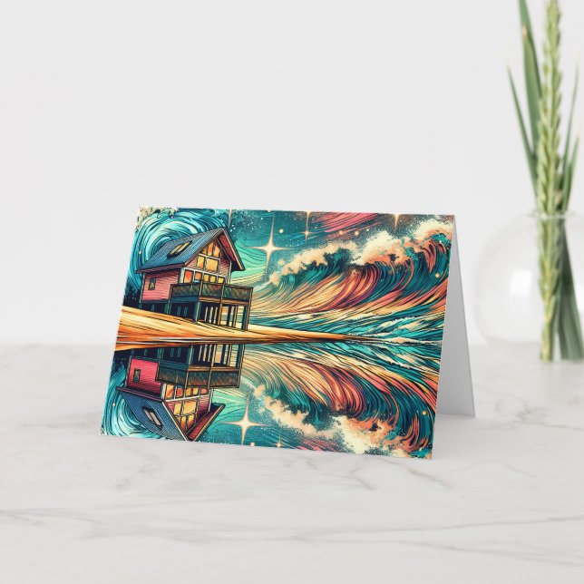 Cartão Log Cabin no Beach Ai Art Birthday (Frente)