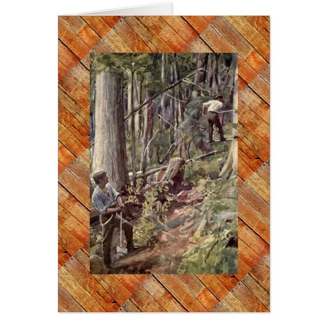 Cartão "Logging in British Columbia", cerca de 1800 (Frente)