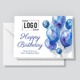 Cartão Logo Balões Aquarela Azul Aniversário Empresarial