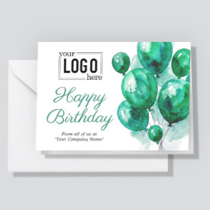 Cartão Logo Balões Aquarela Verde Aniversário Empresarial