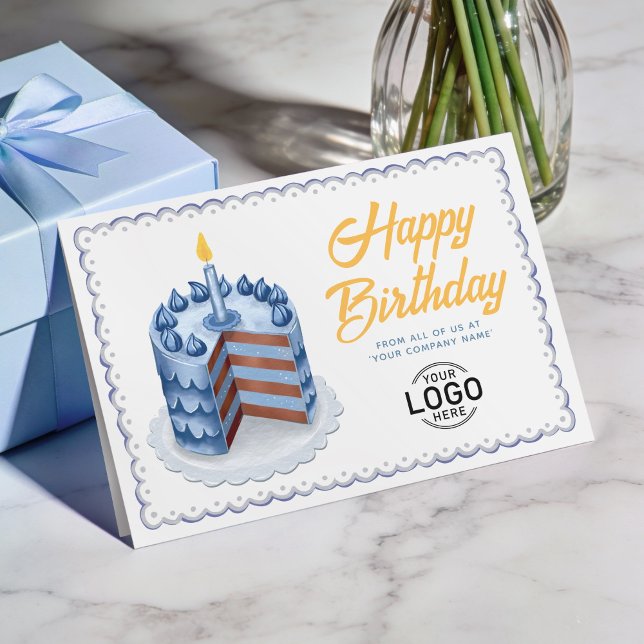 Cartão Logo Big Blue Vintage Cake Business Birthday (Criador carregado)