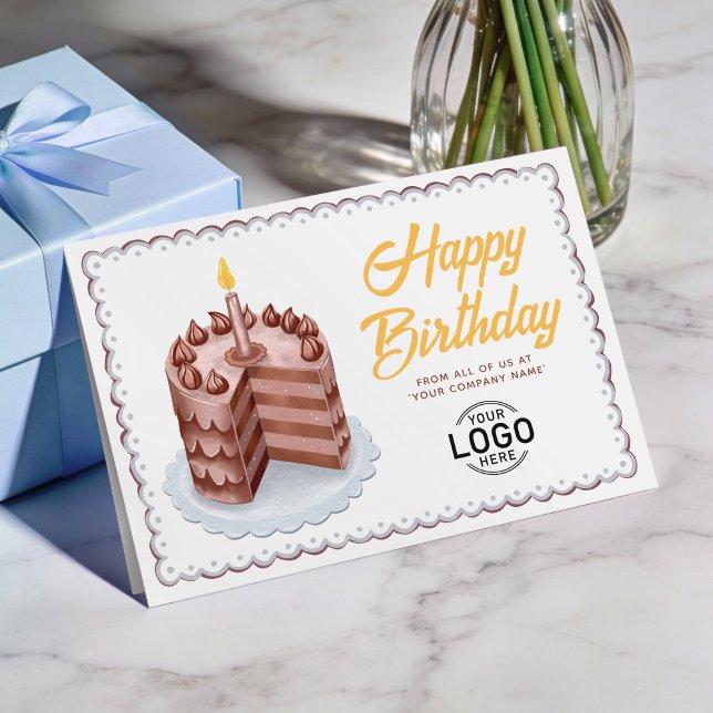 Cartão Logo Big Vintage Chocolate Cake Business Birthday (Criador carregado)