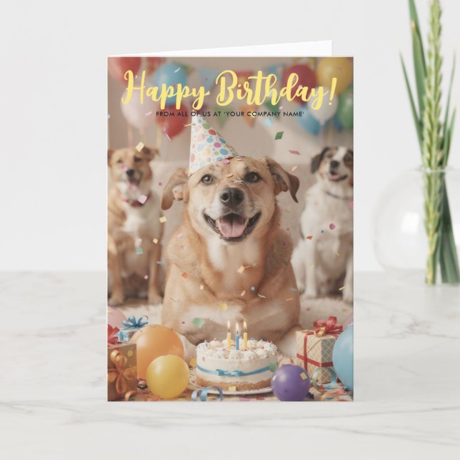 Cartão Logo Fun Cute Puppy Dog Corporate Birthday (Frente)